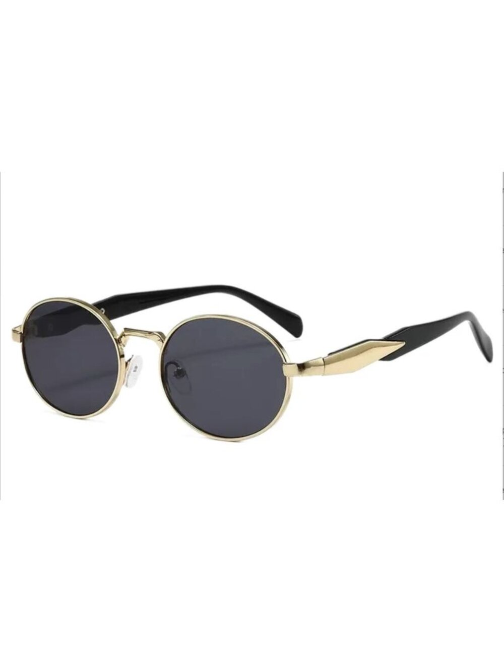 Unisex Oval Gold Frame Sunglasses With Black Lenses & Black Arms